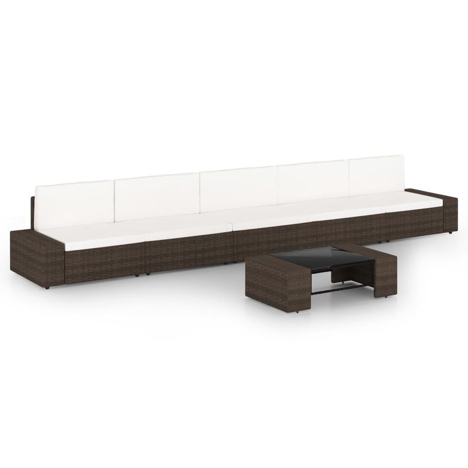 Salon de jardin 6 pcs avec coussins Marron Résine tressée 2 - Photo n°1