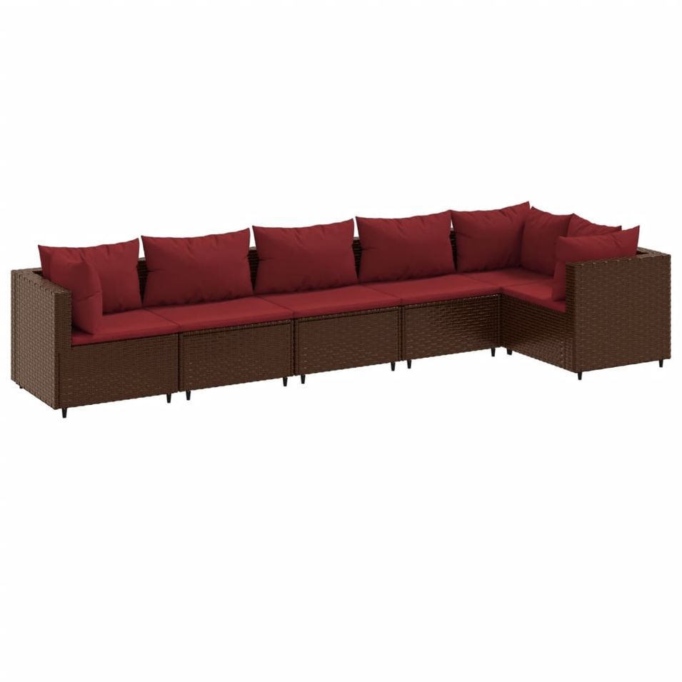 Salon de jardin 6 pcs avec coussins Marron Résine tressée - Photo n°1