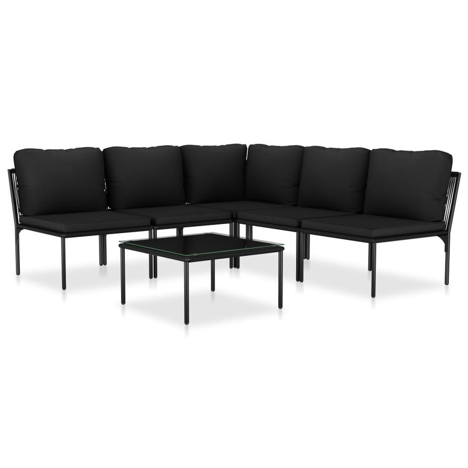 Salon de jardin 6 pcs avec coussins Noir PVC 2 - Photo n°1