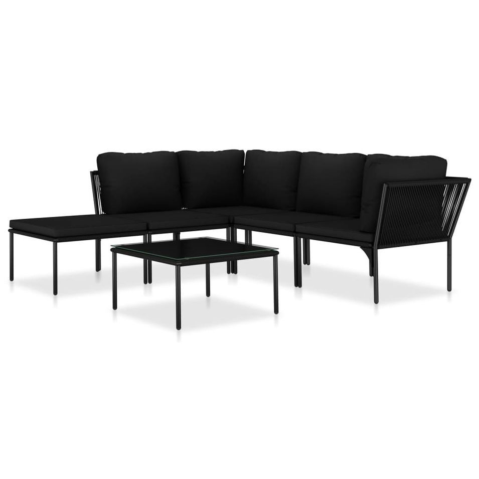 Salon de jardin 6 pcs avec coussins Noir PVC 3 - Photo n°1