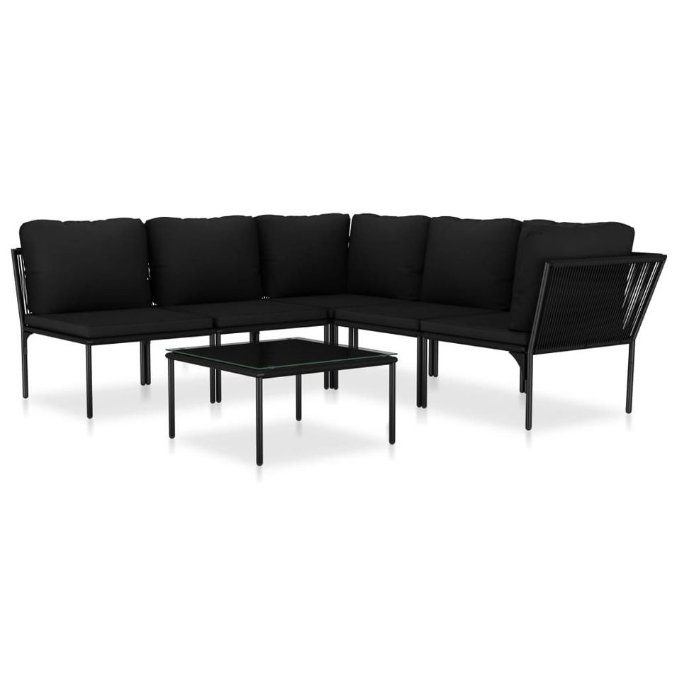 Salon de jardin 6 pcs avec coussins Noir PVC - Photo n°1