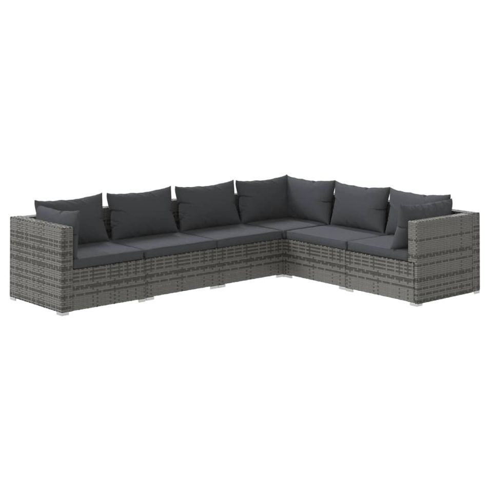 Salon de jardin 6 pcs avec coussins Résine tressée Gris 8 - Photo n°1