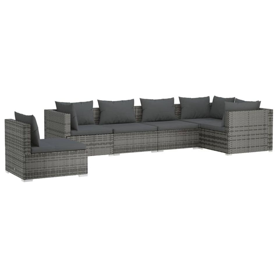 Salon de jardin 6 pcs avec coussins Résine tressée Gris 9 - Photo n°1