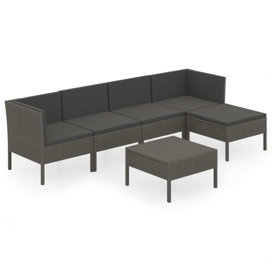 Salon de jardin 6 pcs avec coussins Résine tressée Gris 46 - Photo n°1