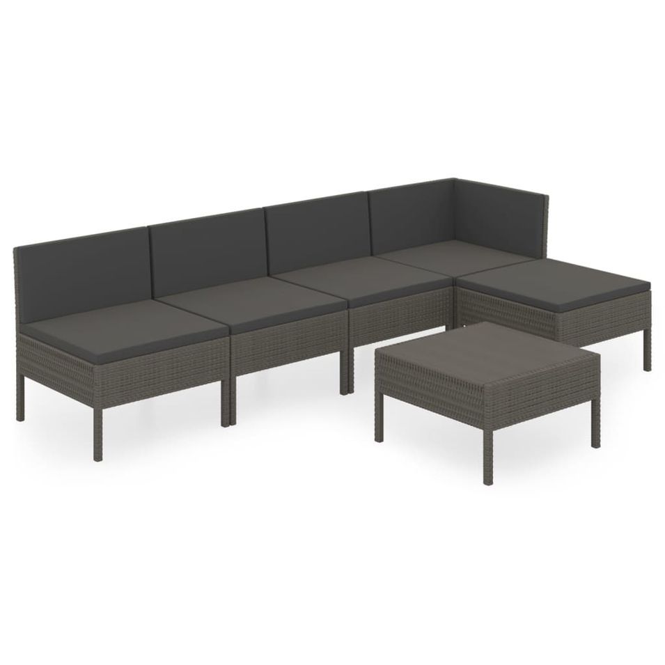 Salon de jardin 6 pcs avec coussins Résine tressée Gris 48 - Photo n°1