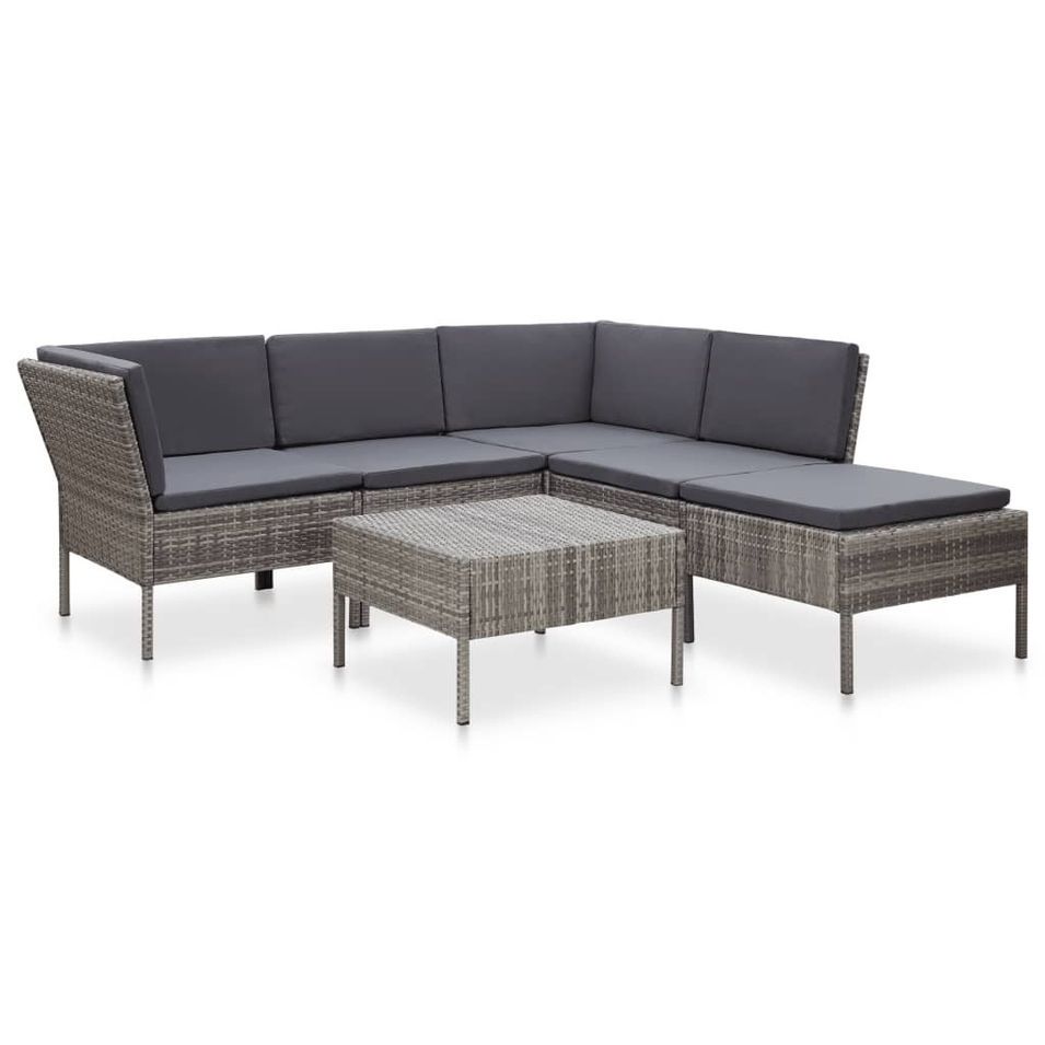 Salon de jardin 6 pcs avec coussins Résine tressée Gris 25 - Photo n°1