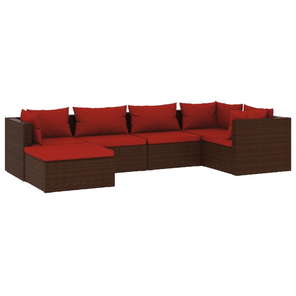Salon de jardin 6 pcs avec coussins Résine tressée Marron 15 - Photo n°1