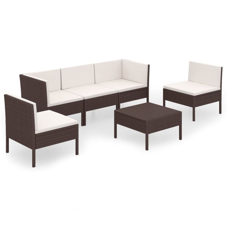 Salon de jardin 6 pcs avec coussins Résine tressée Marron 48 - Photo n°1