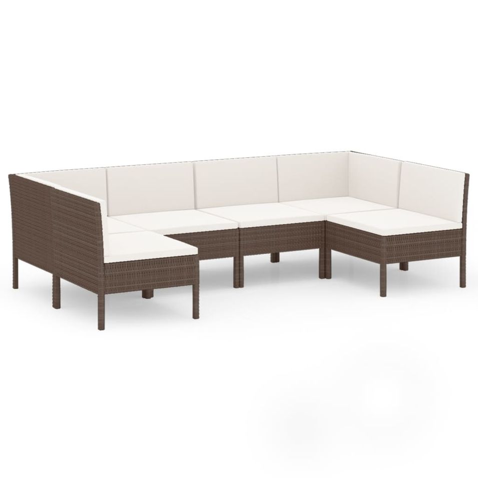 Salon de jardin 6 pcs avec coussins Résine tressée Marron 47 - Photo n°1