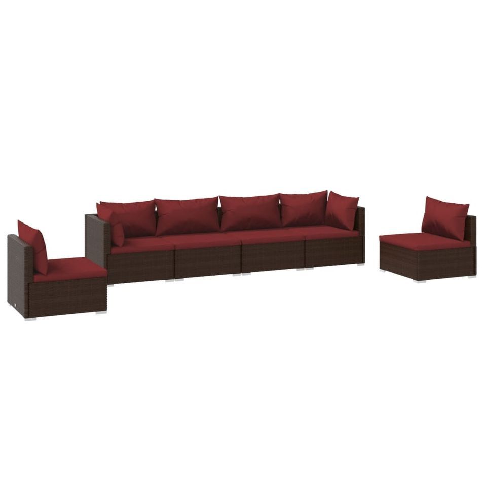 Salon de jardin 6 pcs avec coussins Résine tressée Marron 34 - Photo n°1