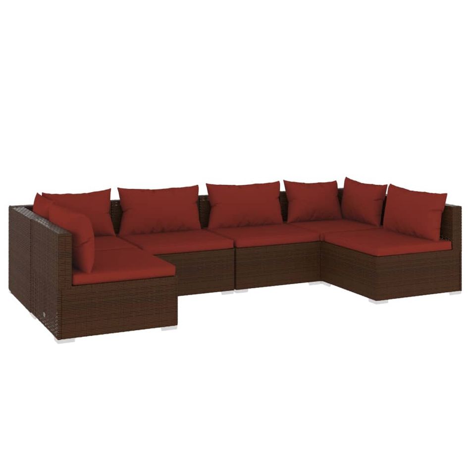 Salon de jardin 6 pcs avec coussins Résine tressée Marron 16 - Photo n°1