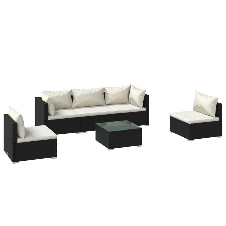 Salon de jardin 6 pcs avec coussins Résine tressée Noir 16 - Photo n°1