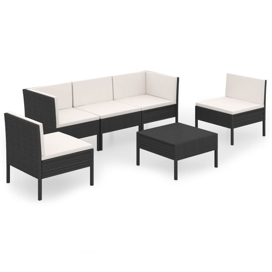 Salon de jardin 6 pcs avec coussins Résine tressée Noir 73 - Photo n°1