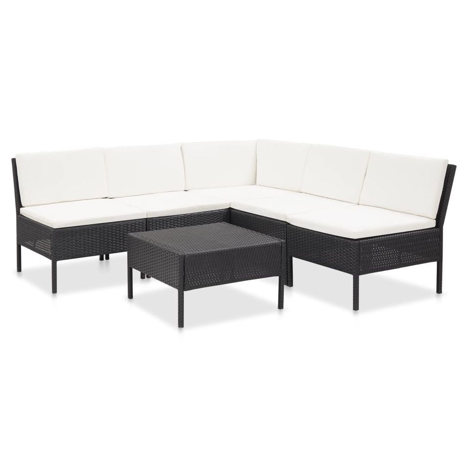 Salon de jardin 6 pcs avec coussins Résine tressée Noir 34 - Photo n°1