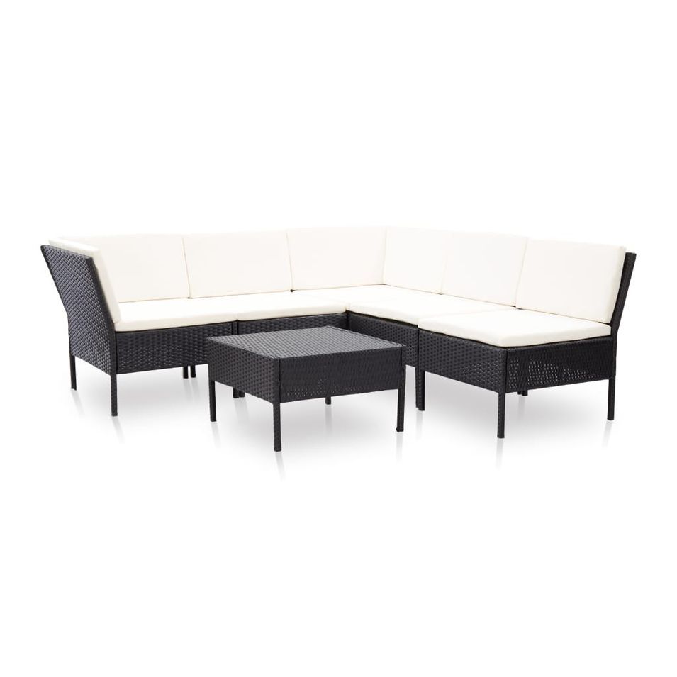 Salon de jardin 6 pcs avec coussins Résine tressée Noir 36 - Photo n°1