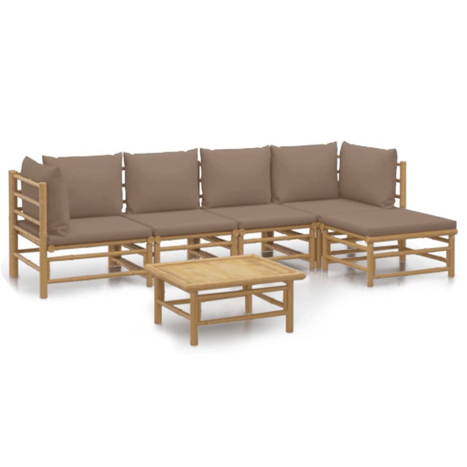 Salon de jardin 6 pcs avec coussins taupe bambou - Photo n°1