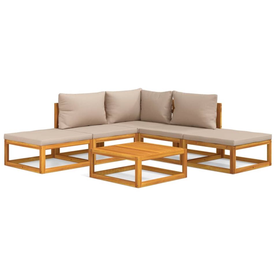 Salon de jardin 6 pcs avec coussins taupe bois massif - Photo n°1