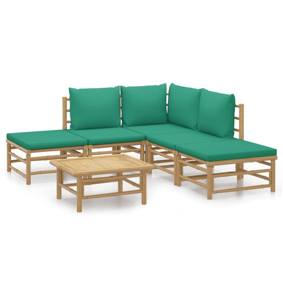 Salon de jardin 6 pcs avec coussins vert bambou - Photo n°1