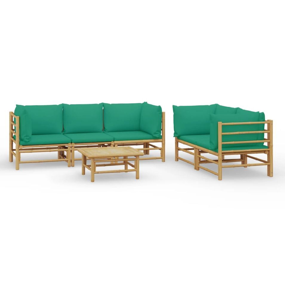 Salon de jardin 6 pcs avec coussins vert bambou - Photo n°1