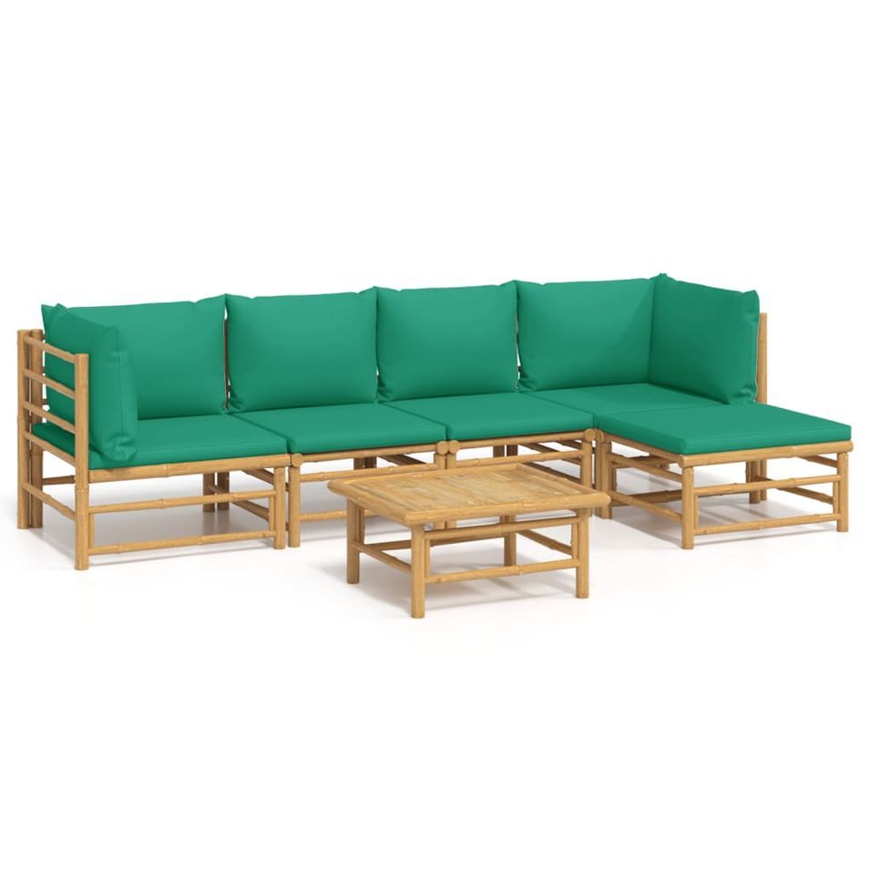 Salon de jardin 6 pcs avec coussins vert bambou - Photo n°1