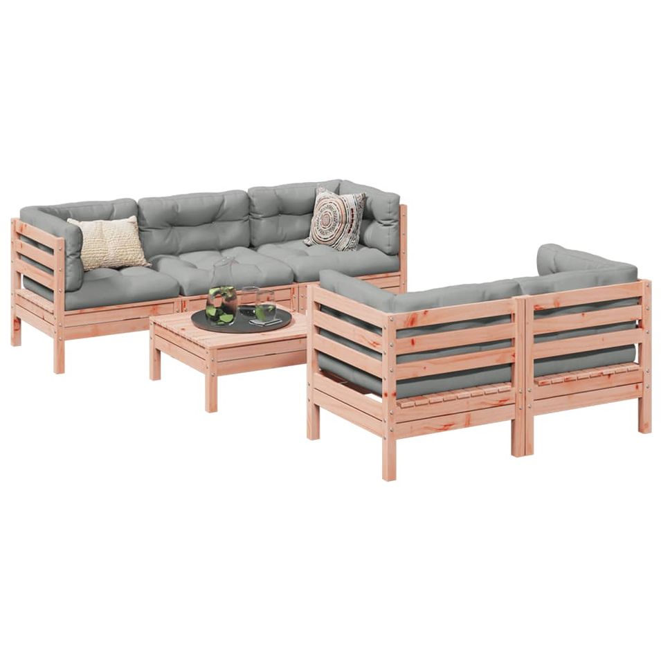 Salon de jardin 6 pcs et coussins bois massif sapin de douglas - Photo n°1