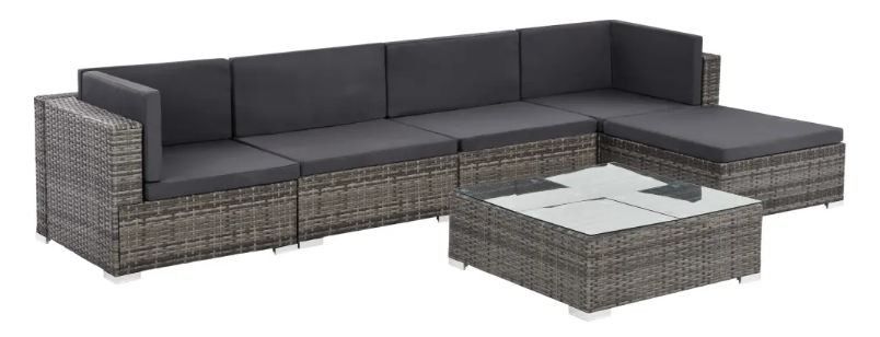 Salon de jardin 6 pièces résine tressée coussins gris foncé Blanca - Photo n°1