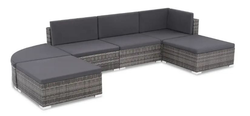 Salon de jardin 6 pièces résine tressée coussins gris Magl - Photo n°1