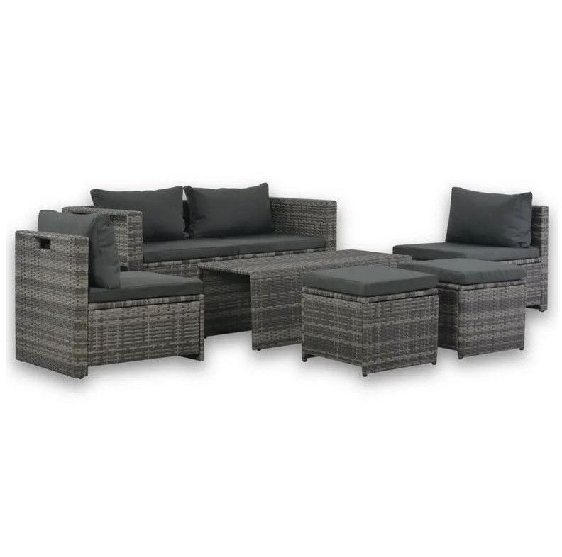 Salon de jardin 6 pièces résine tressée et polyester gris Uvo - Photo n°1