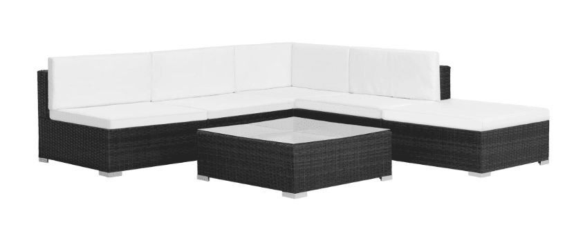Salon de jardin 6 pièces résine tressée noir et coussins blanc Blanca - Photo n°1