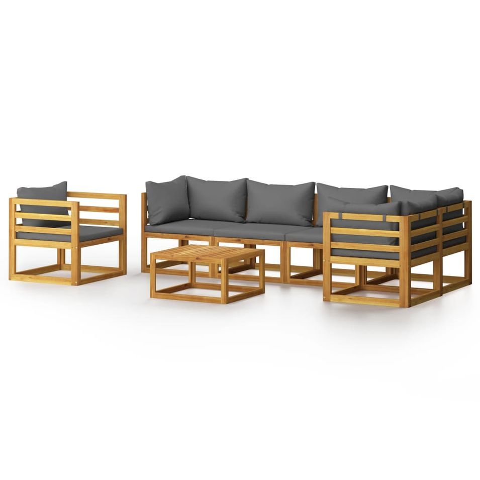 Salon de jardin 7 pcs avec coussin Bois d'acacia solide 3 - Photo n°1