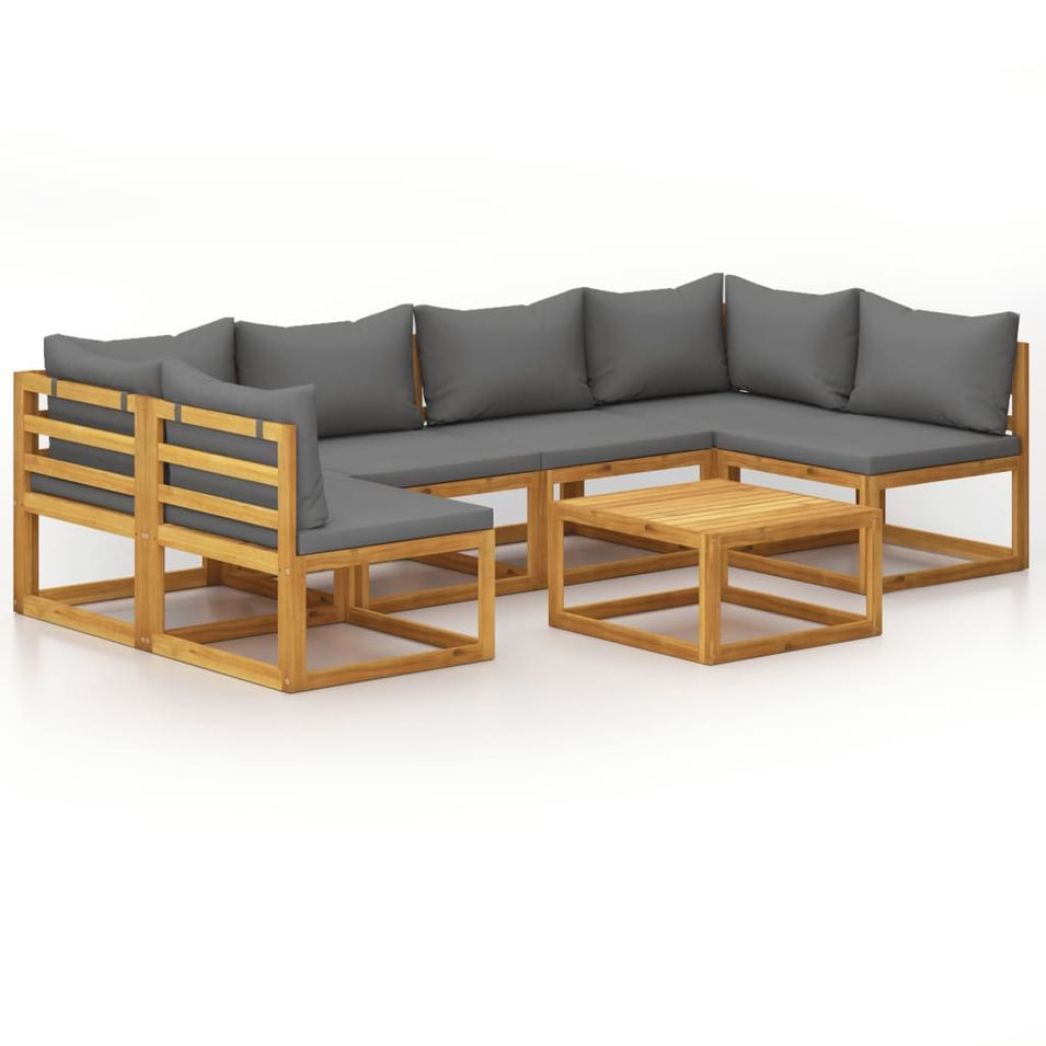 Salon de jardin 7 pcs avec coussin Bois d'acacia solide 5 - Photo n°1