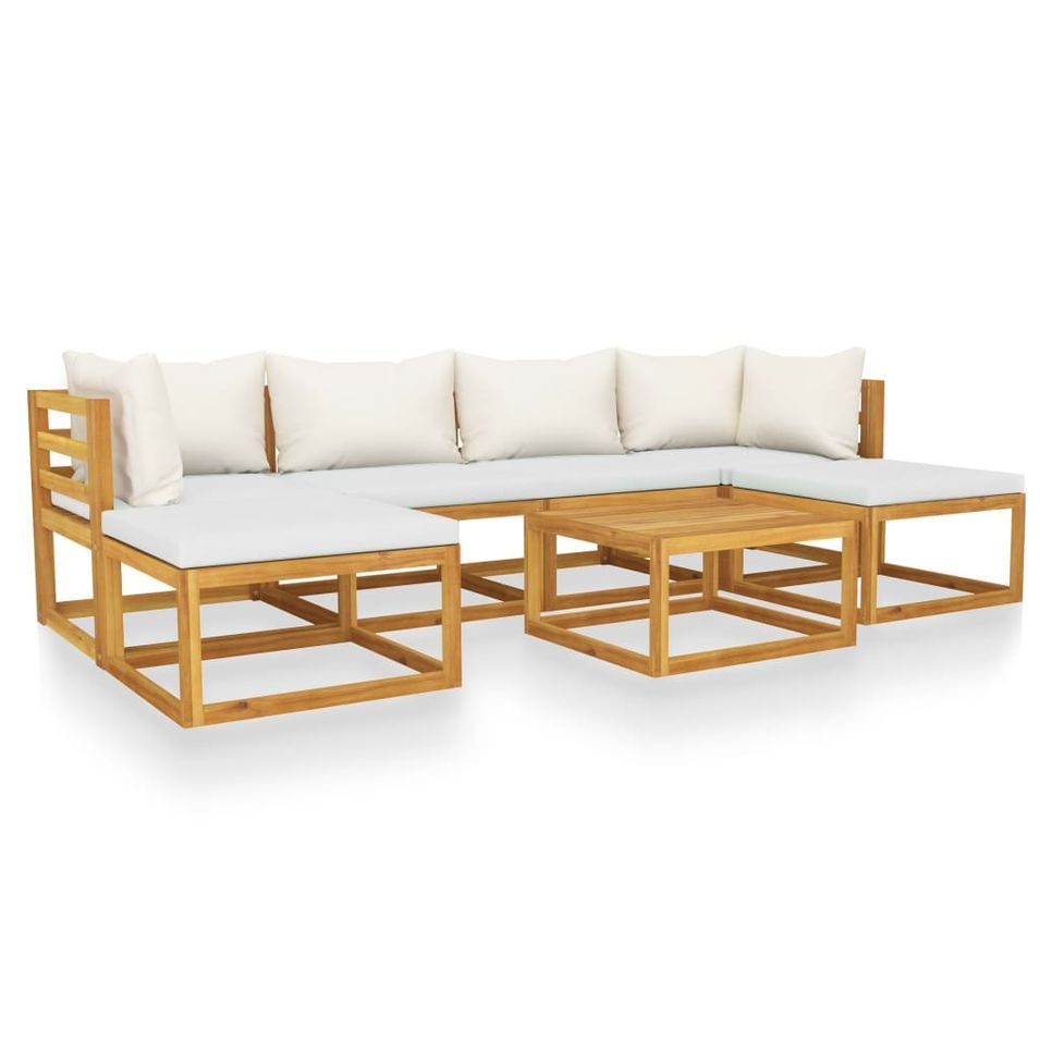 Salon de jardin 7 pcs avec coussin Crème Bois d'acacia solide 3 - Photo n°1