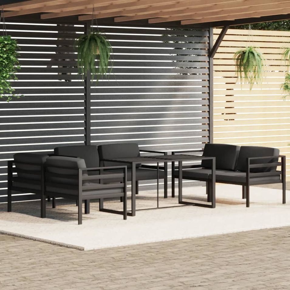 Salon de jardin 7 pcs avec coussins Aluminium Anthracite - Photo n°1