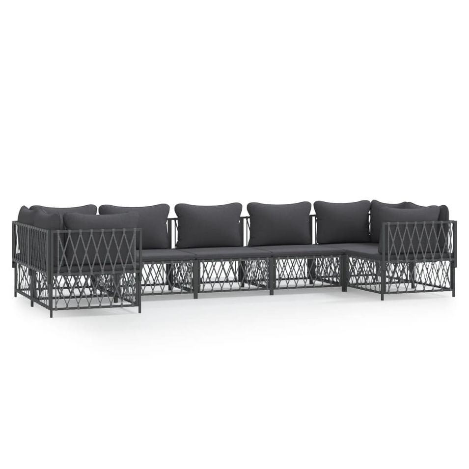 Salon de jardin 7 pcs avec coussins anthracite acier - Photo n°1