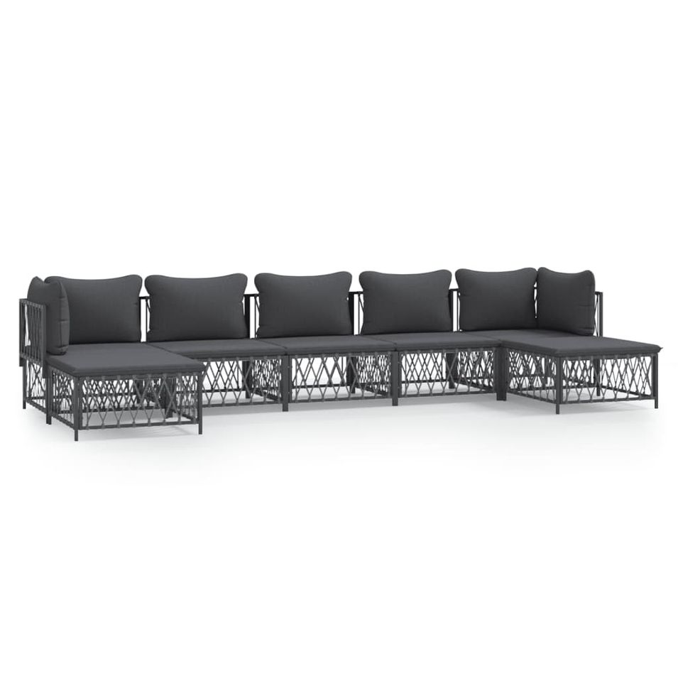 Salon de jardin 7 pcs avec coussins anthracite acier - Photo n°1