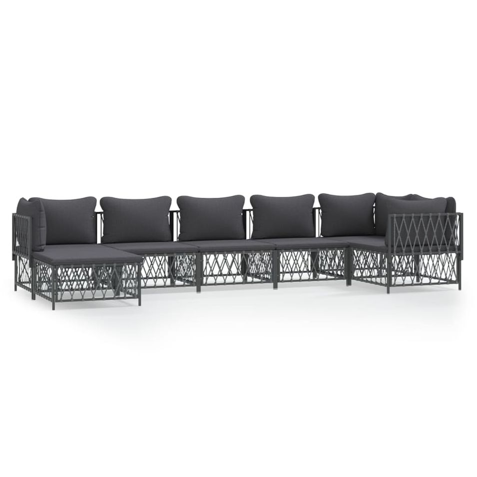 Salon de jardin 7 pcs avec coussins anthracite acier - Photo n°1