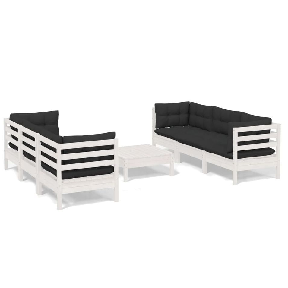 Salon de jardin 7 pcs avec coussins anthracite Bois de pin 2 - Photo n°1