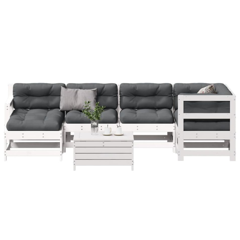 Salon de jardin 7 pcs avec coussins blanc bois de pin massif - Photo n°1