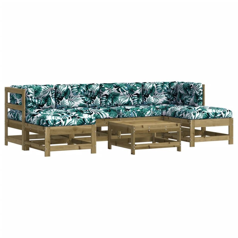 Salon de jardin 7 pcs avec coussins bois de pin imprégné - Photo n°1