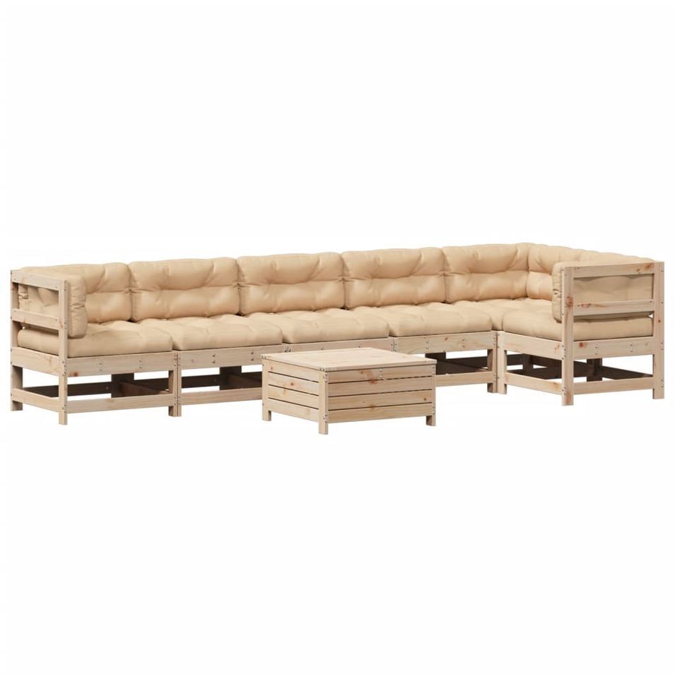 Salon de jardin 7 pcs avec coussins Bois de pin massif - Photo n°1