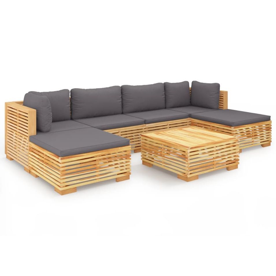 Salon de jardin 7 pcs avec coussins Bois de teck solide - Photo n°1