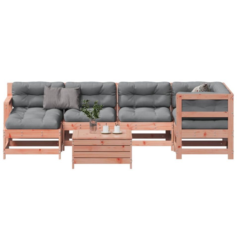 Salon de jardin 7 pcs avec coussins bois massif douglas - Photo n°1