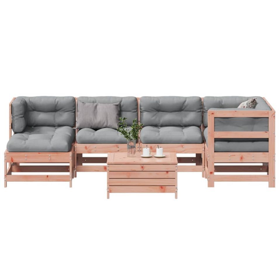 Salon de jardin 7 pcs avec coussins bois massif douglas - Photo n°1