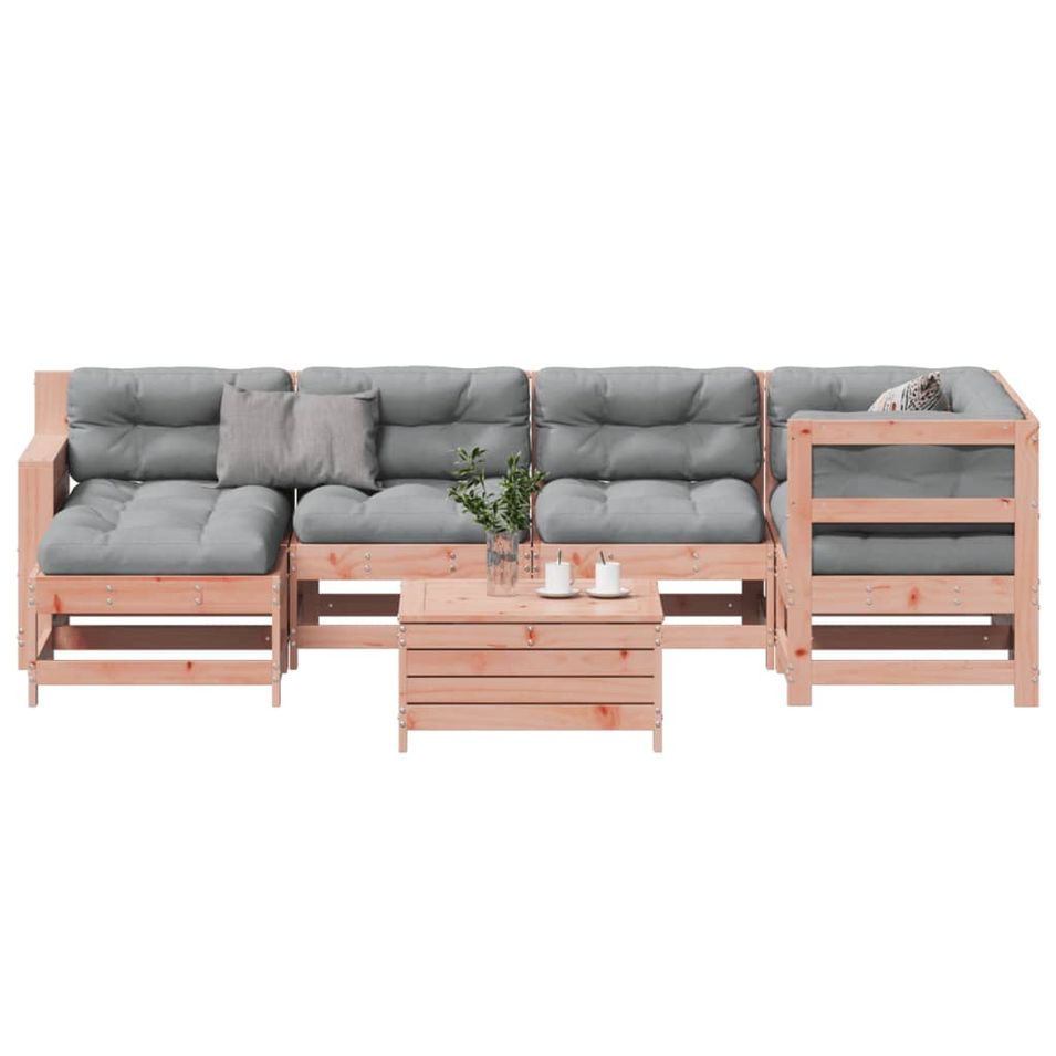 Salon de jardin 7 pcs avec coussins bois massif douglas - Photo n°1