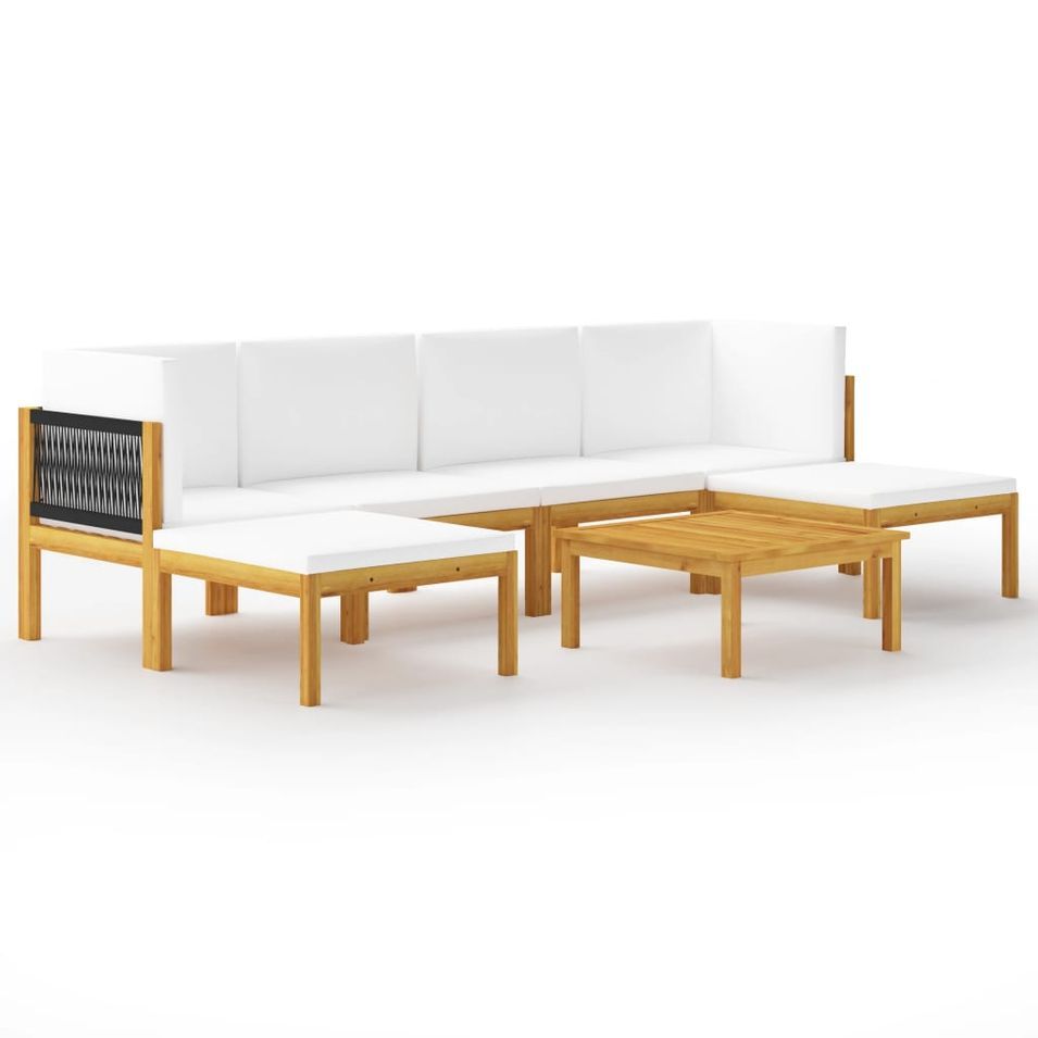 Salon de jardin 7 pcs avec coussins Crème Bois d'acacia solide 2 - Photo n°1