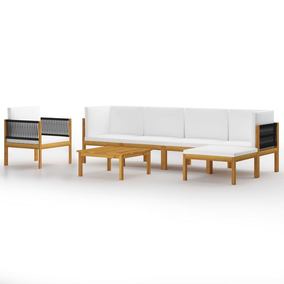 Salon de jardin 7 pcs avec coussins Crème Bois d'acacia solide - Photo n°1