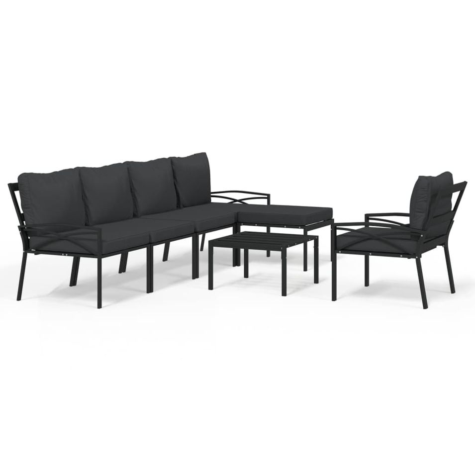 Salon de jardin 7 pcs avec coussins gris bambou acier - Photo n°1