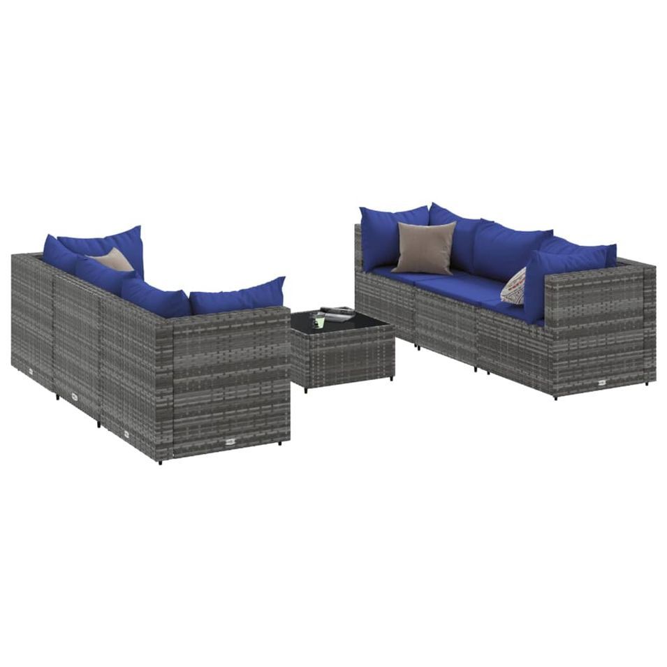 Salon de jardin 7 pcs avec coussins Gris Résine tressée - Photo n°1