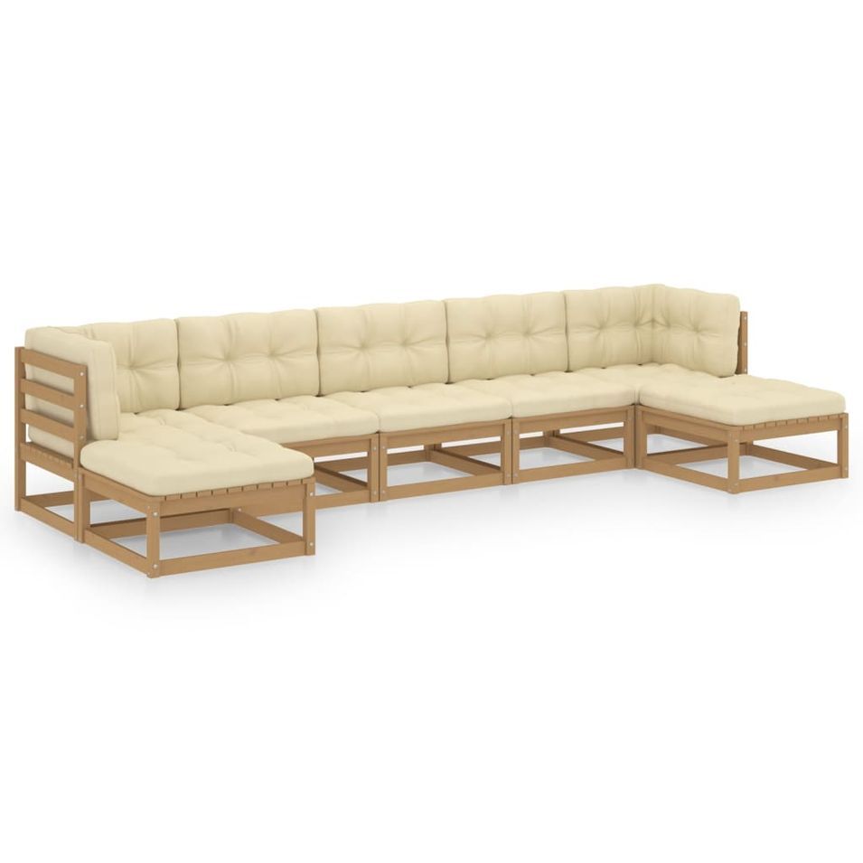 Salon de jardin 7 pcs avec coussins Marron miel Bois de pin 16 - Photo n°1
