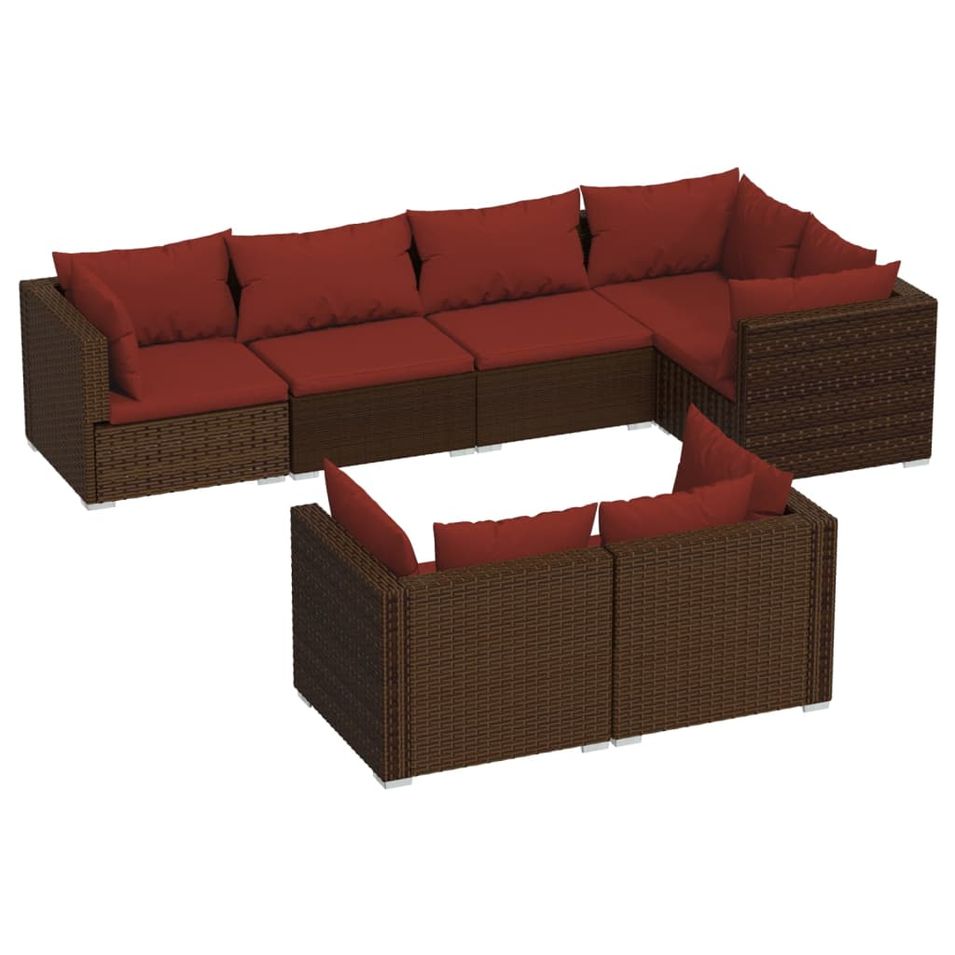 Salon de jardin 7 pcs avec coussins Marron Résine tressée - Photo n°1